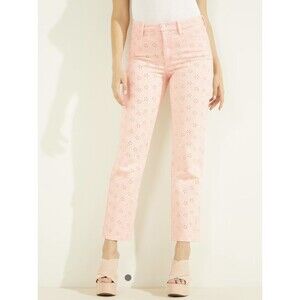 Guess Floridada Peach Jeans Pink Eyelet 1981 Straight Leg  28